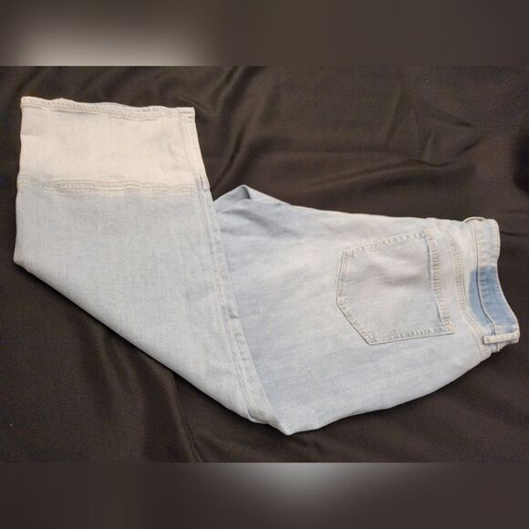 LOFT Petite Curvy Girlfriend Jeans in Patched Light Indigo Wash - Picture 7 of 7